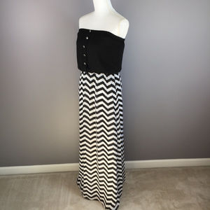 BISOU BISOU Strapless Maxi Dress Chevron Pattern